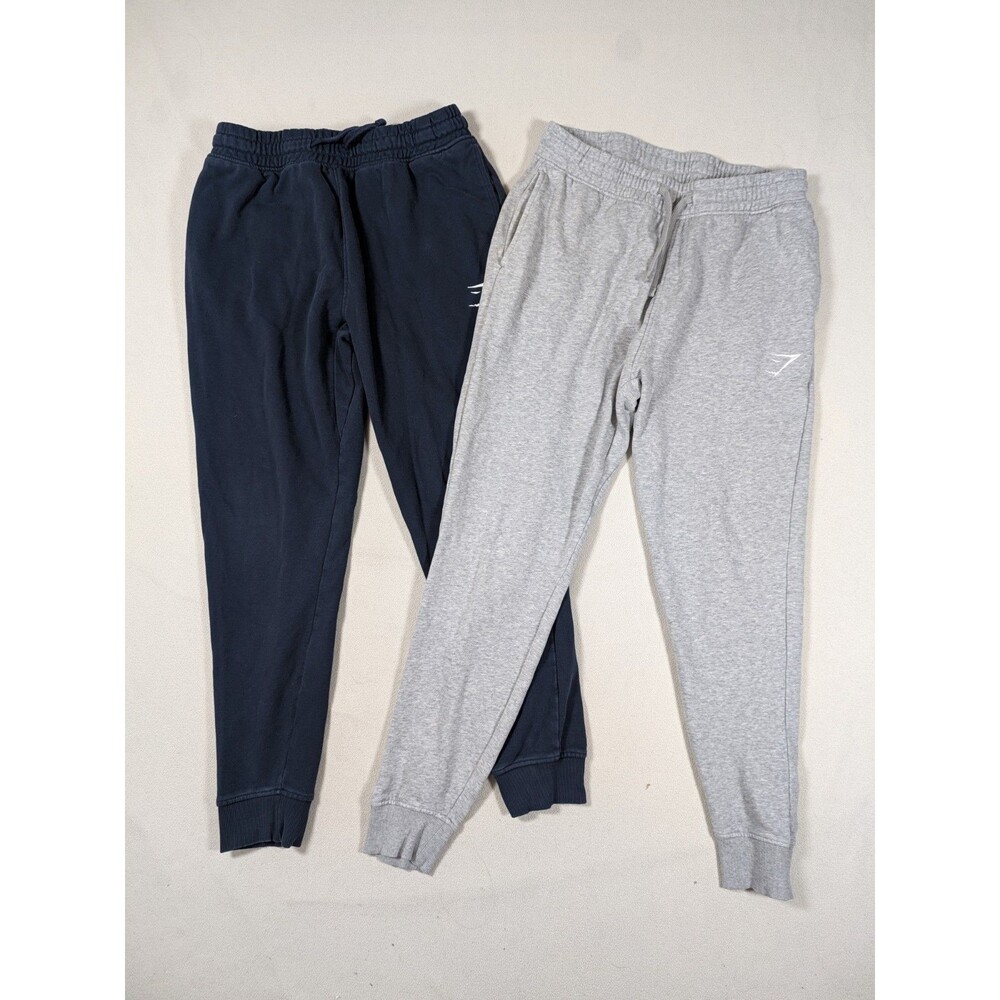 Lot of 2 Gymshark Crest Joggers Mens M Blue & Gray Tapered Fleece Gym Sweatpants